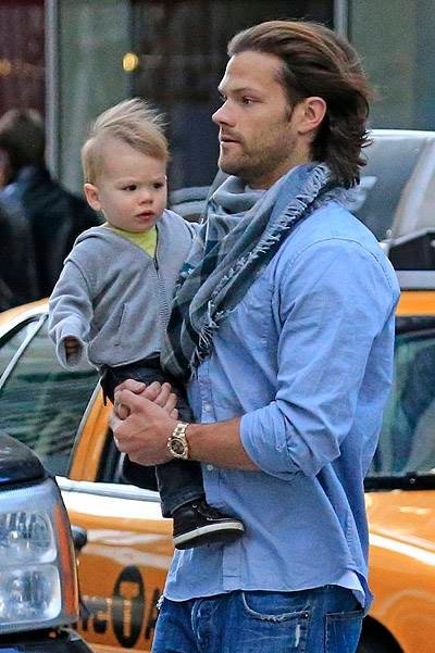 EXCLUSIVE: Jared Padalecki throws and catches son Thomas up in the air in New York City