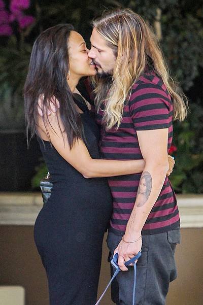 *EXCLUSIVE* Zoe Saldana shows and husband Marco Perego can't stop kissing!!