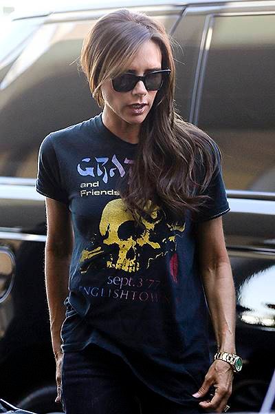 Victoria Beckham wears a Grateful Dead t-shirt while she departs to London from LAX