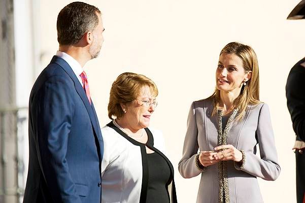 Spanish Royals receive Michelle Bachelet Chilean President at El Pardo Palace