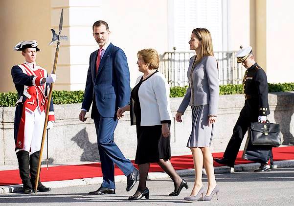 Spanish Royals receive Michelle Bachelet Chilean President at El Pardo Palace